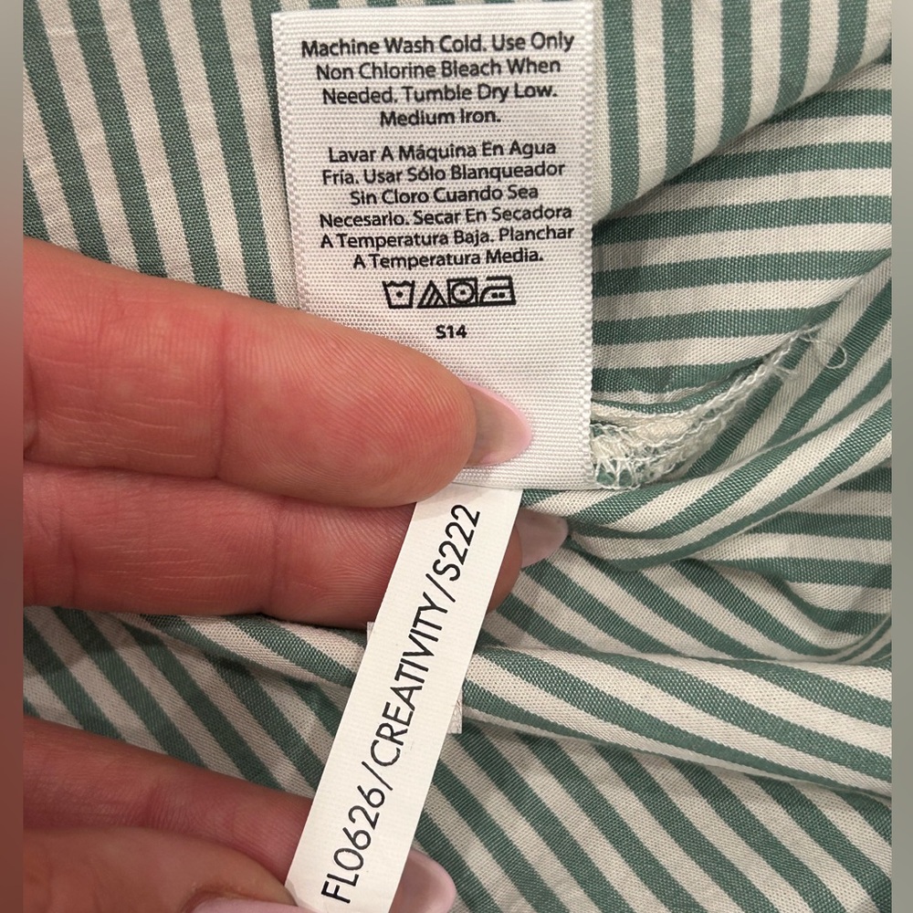 Free Assembly Elasticated Top Off Shoulder ¾-Sleeve Green & White Stripe Small - Picture 9 of 10